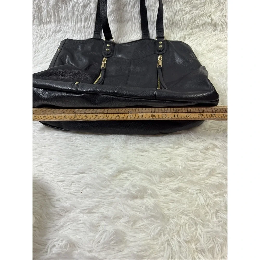 Juicy Couture Style‎ Black Faux Leather Tote Large Gold Zipper Shoulder Bag